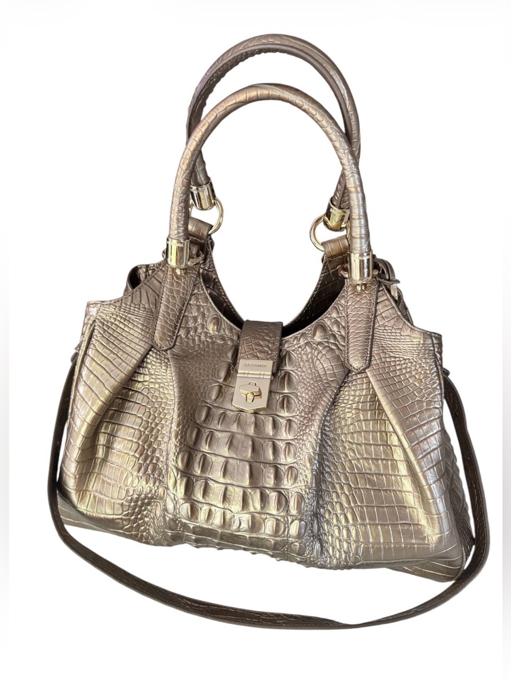 Brahmin Elisa Large Satchel β Gold Croc Embossed Leather | Gold Hardware | - Picture 5 of 17